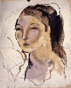 Jules Pascin Head portrait of woman oil